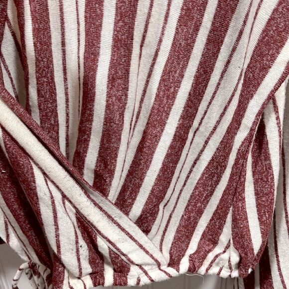 Lazy Sundays striped v-neck faux wrap bell sleeve blouse - Picture 3 of 6